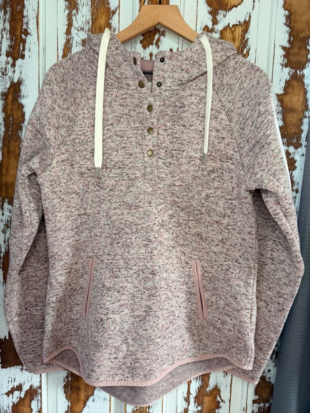 Thread & Supply Women’s Mauve Marled Hooded Pullover Fleece Jacket Size Large